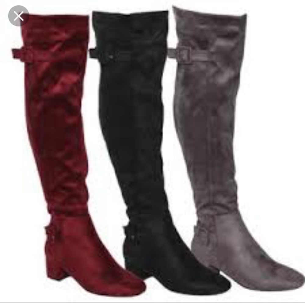 Beston NEW GREY faux suede over the knee boots